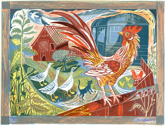 Mark Hearld - Rooster and Railway Carriage - Lithograph
